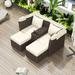Dawn Whisper 2-Seater Outdoor Patio Daybed Outdoor Double Daybed Outdoor Loveseat Sofa Set with Foldable Awning and Cushions for Garden Balcony Poolside Beige
