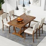 5 Piece Rectangular Dining Table Set Wood Dining Table Set for 4 to 6 Dining Room Set with 59 Inch Table and 4 Upholstered Chairs Dining Table Set for Kitchen Dining Room Dorm Apartment Brown