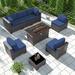 Outdoor Patio Furniture Set 12 Pieces Outdoor Furniture All Weather Patio Sectional Sofa PE Wicker Modular Conversation Sets with Coffee Table 10 Chairs & Seat Clips(Dark Blue)