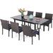 & William 9 Pieces Patio Dining Set for 8 Outdoor Furniture with 1 X-Large E-Coating Square Metal Table and 8 Black Portable Folding Sling Chairs Outdoor Table & Chairs for Porc