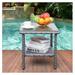 Valita PE Wicker Side Table Outdoor Resin Rattan Glass Top Square End Table with Two Shelves Gray Grey