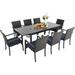 Perfect & William 9 Pieces Patio Dining Set for 8 Outdoor Furniture with 1 X-Large E-Coating Square Metal Table and 8 Black Portable Folding Sling Chairs Outdoor Table & Chairs