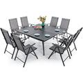 Perfect & William 9 Pieces Patio Dining Set for 8 Outdoor Dining Furniture with 1 X-large E-coating Square Metal Table and 8 Rattan Chairs with Cushions Outdoor Table & Chairs f