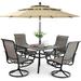 Perfect 6 Pieces Outdoor Dining Set with Umbrella Patio Furniture Set with 4 Sling Dining Swivel Chairs 1 x 37 Wood-Like Table and 1 x 10ft 3 Tiers Umbrella (Beige)