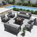 Kullavik Aluminum Patio Furniture Set with Propane Fire Pit Table 9-seat Metal Outdoor Furniture w/Fire Pit Patio Sectional w/5.1 Cushions for Patio Backyard Poolside-Grey