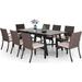 Perfect Outdoor Patio Dining Set 9 PCS Patio Furniture Set with Extendable Metal Table and 8 Rattan Wicker Chairs Beige Cushion