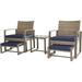 LOKATSE HOME Patio Conversation Bistro Set 5 Pieces Outdoor PE Wicker Rattan Sofa All Weather Furniture Cushioned Chairs and Ottomans with Tempered Glass Coffee Table for Backyard Garden Porch Blue