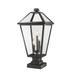 3 Light Outdoor Square Pier Mount Lantern in Traditional Style 12.25 inches Wide By 25.25 inches High-Black Finish Bailey Street Home 372-Bel-4314879