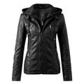 Noarlalf Womens Winter Coats Tops Zip Jacket Women s Belt Collar Leather Slim Suit Stand Coat Motorcycle Women s Coat Leather Jacket Womens Jacket Black S