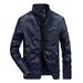 Men s Stand Collar Leather Jacket Motorcycle Lightweight Faux Leather Outwear Baseball Uniform Leather Jacket for Men Slim Fit