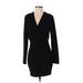 Girl In Mind Casual Dress - Mini V-Neck Long sleeves: Black Solid Dresses - Women's Size 8