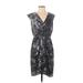 Ann Taylor LOFT Casual Dress - Mini V Neck Sleeveless: Gray Print Dresses - Women's Size 2