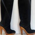 Michael Kors Shoes | Michael Kors Mk Tall Black Suede Wooden Platform Heel Boots Size 7 M | Color: Black | Size: 7