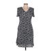 Connected Apparel Casual Dress - A-Line V Neck Short sleeves: Blue Floral Dresses - Women's Size 8