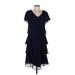 SLNY Casual Dress - A-Line V Neck Short sleeves: Blue Solid Dresses - Women's Size 8