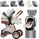 3 in 1 Baby Stroller Toddler Pushchair with Fan Mommy Bag Rain Cover - Lightweight Foldable Infant Prams for 0-3 Years Old, Including Footmuff, Blanket, Cooling Pad, Mosquito Net - Ultra Compact