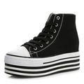 Ladies Canvas Shoes Platform Sneakers High Top Outdoor Casual Sports Shoes Hidden Heel Plimsolls Chunky Trainers Shoes Black