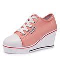 Ladies Canvas Shoes Wedge Trainers Height Increasing Sneakers Platform Plimsolls Lace Up Women Platform Vulcanized Shoes Pink