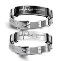 Hsumonre Customize ID Couple Bracelet ECG Heartbeat Personalized His Her Mutual Bracelets Strape Buckle Titanium Steel Gifts Anniversary Friends Silver Black Color (Black/Silver-ECG)