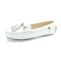 MGM-Joymod Women's Comfortable White Leather Tassel Buckle Driving Outdoor Walking Casual Flats Slip-on Loafers Boat Shoes 6 M UK