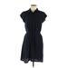 Simply Vera Vera Wang Casual Dress - Shirtdress High Neck Short sleeves: Blue Print Dresses - Women's Size Medium
