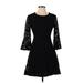 Lulus Cocktail Dress - A-Line Crew Neck 3/4 sleeves: Black Solid Dresses - New - Women's Size Small