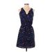 Ann Taylor LOFT Outlet Casual Dress - Mini V Neck Sleeveless: Blue Dresses - Women's Size 0 Petite