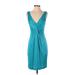 BCBGMAXAZRIA Cocktail Dress - Sheath V-Neck Sleeveless: Teal Print Dresses - Women's Size X-Small