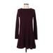 Ann Taylor LOFT Casual Dress - DropWaist High Neck Long sleeves: Burgundy Solid Dresses - Women's Size X-Small