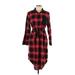 Madison Casual Dress - Shirtdress Collared 3/4 sleeves: Red Plaid Dresses - Women's Size Large