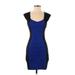 Express Casual Dress - Mini V-Neck Short sleeves: Blue Color Block Dresses - Women's Size 2