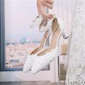 chaussures de mariage pour la mariée demoiselle d'honneur femmes bout fermé bout pointu blanc pu escarpins avec dentelle fleur imitation perle talon sculptural talon bas bride à la cheville fête de mariage soirée quotidien élégant classique