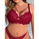 Women's Plus Size Lace Bra Solid Undergarments Home Bed Breathable Straps Sleeveless Backless Summer Spring Black Wine