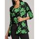 Women's Tank Top Blouse Sets 2 Pieces Outfits Green Black Floral Print 3/4 Length Sleeve Crew Neck Fashion Spring Summer Sets