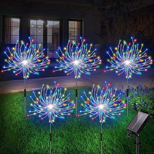 Feuerwerk, Solarleuchten, Wegeleuchten für den Außenbereich, solarbetriebene Starburst-Lichterkette, wasserdicht, 8 Beleuchtungsmodi mit Fernbedienung, für Terrasse, dekorative Landschaft, Image