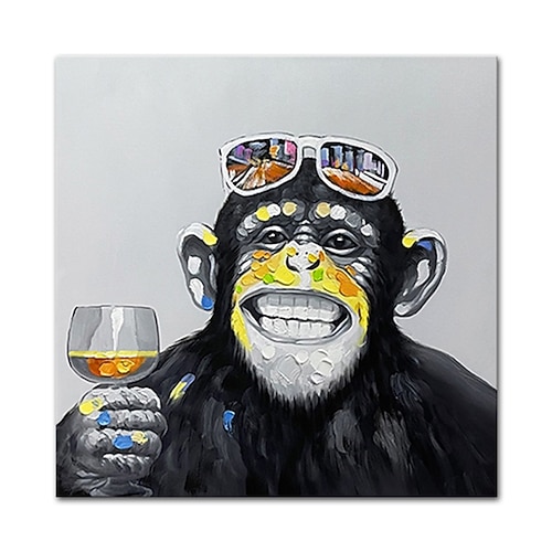 Hang-Ölgemälde Handgemalte Quadratisch Tiere Pop-Art Modern Fügen Innenrahmen / Gerollte Leinwand Image