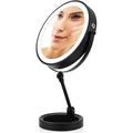 9 Lighted Makeup Mirror with Magnification 10X Height Adjustable & Rechargable Magnifying Mirror Double Sided LED Vanity Mirror 3 Color Lights & Dimmable Cosmetic Mirror(Matte Black)