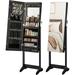 QCAI Mirror Jewelry Cabinet Standing Armoire Organizer Jewelry Storage with Full-Length Frameless LED Lights Built-in Makeup Mirror 2 Drawers Lockable 14.4 Dx16.2 Wx60.6 H Black UJJC023B01