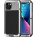 Lanhiem iPhone 13 Metal Case Heavy Duty Shockproof Tough Rugged Case with Built-in Glass Screen Protector 360 Full Body Protective Cover for iPhone 13 6.1 inch Silver