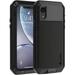 Lanhiem iPhone XR Metal Case Heavy Duty Shockproof Case with Built-in Glass Screen Protector Rugged Full Body Protective Cover Black