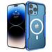 Dteck Transparent Back Case for iPhone 15 Pro Max Magnetic Metal Bumper Case Compatible with Mag-Safe Shockproof Rubber Clear PC Cover Blue