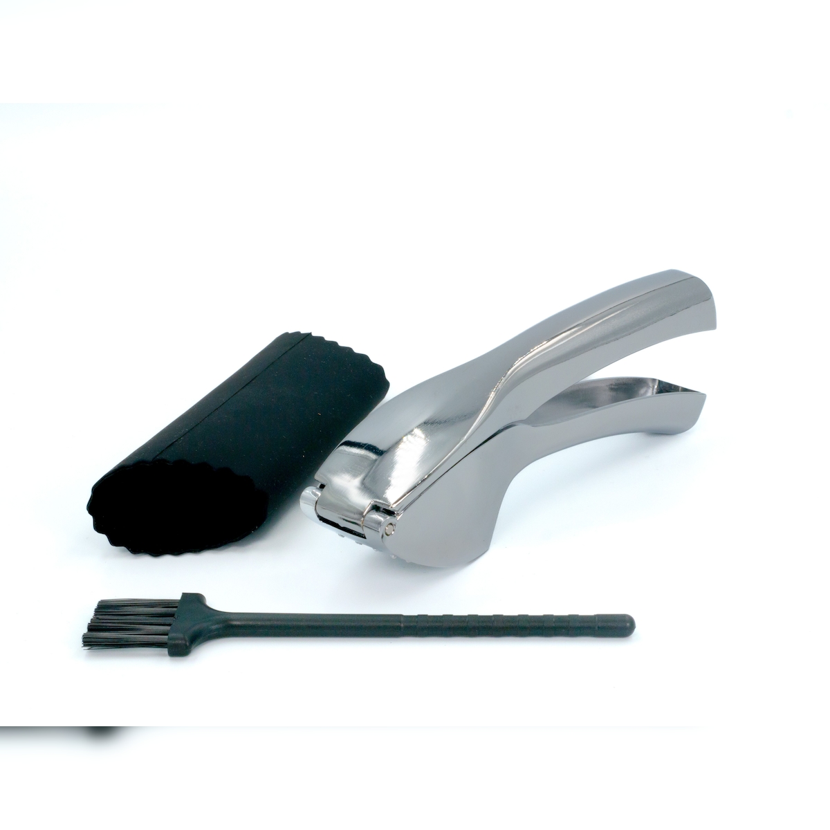 Intirilife 3-teiliges Set Knoblauchpresse mit Silikonschäler und Reinigungsbürste - 15.5 x 3 cm Image