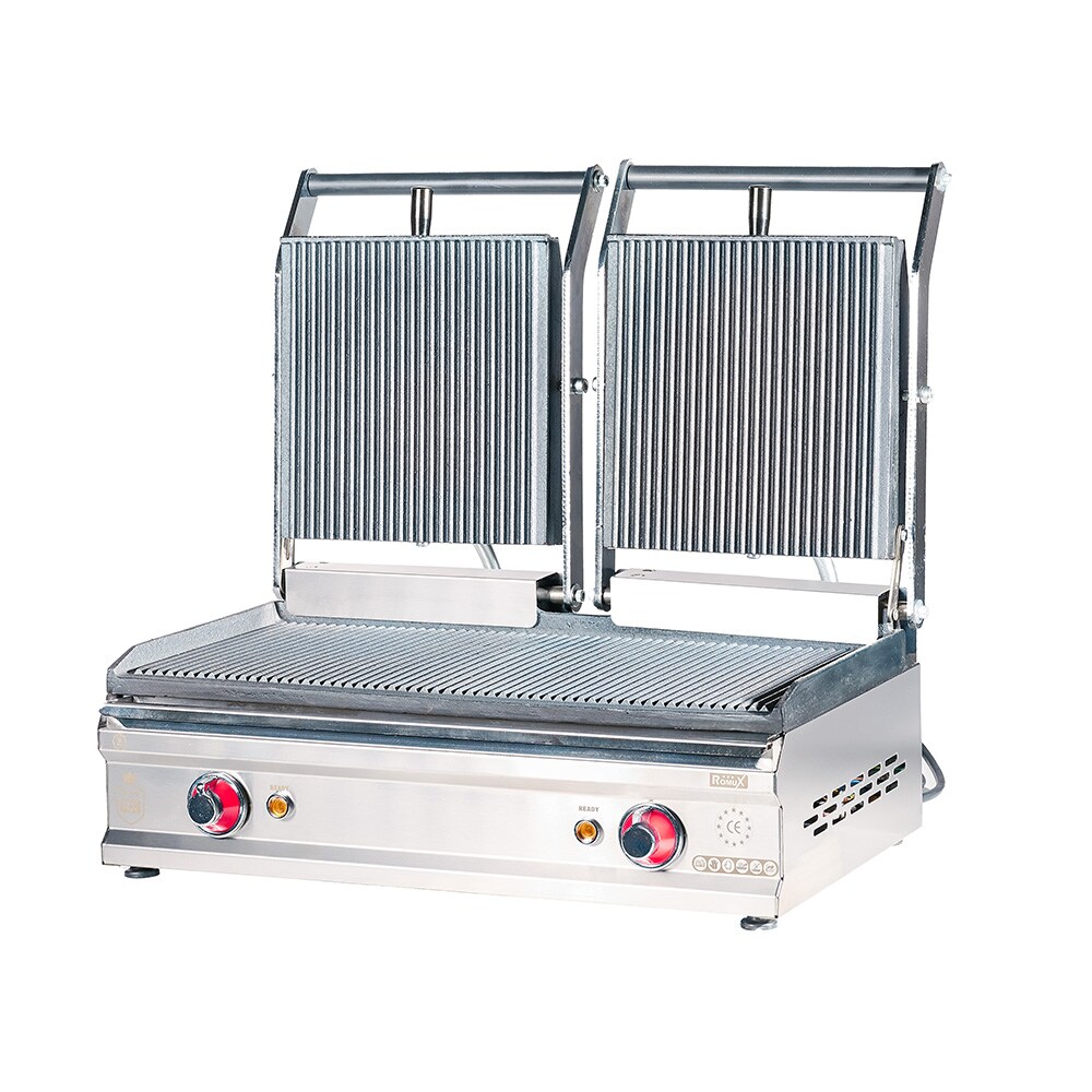 Romux® Kontaktgrill Panini Elektrisch 54 cm Doppel Tischgerät aus Edelstahl mit Doppelter Gerillter Grillfläche | Kontaktgrill 300° - 2600 W Image