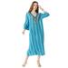 Plus Size Women's Kaftan Crinkle Dress by Roaman's in Teal Embellished Stripe (Size 14/16)