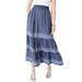 Plus Size Women's Embroidered Tiered Chambray Skirt by Roaman's Denim 24/7 in Medium Wash (Size 32 W)