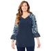 Plus Size Women's Flounce Sleeve Top by Catherines in Navy Ditsy Floral (Size 1X)