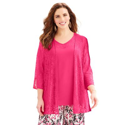 Plus Size Women's AnyWear Lace Cardigan by Catherines in Pink Burst (Size 2X)