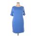 Karen Scott Sport Casual Dress - Sheath Crew Neck Short sleeves: Blue Solid Dresses - Women's Size X-Large