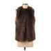 Nine West Faux Fur Vest: Below Hip Brown Leopard Print Jackets & Outerwear - Women's Size Small