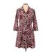 Lulus Casual Dress - Mini Collared 3/4 sleeves: Burgundy Floral Dresses - Women's Size Large